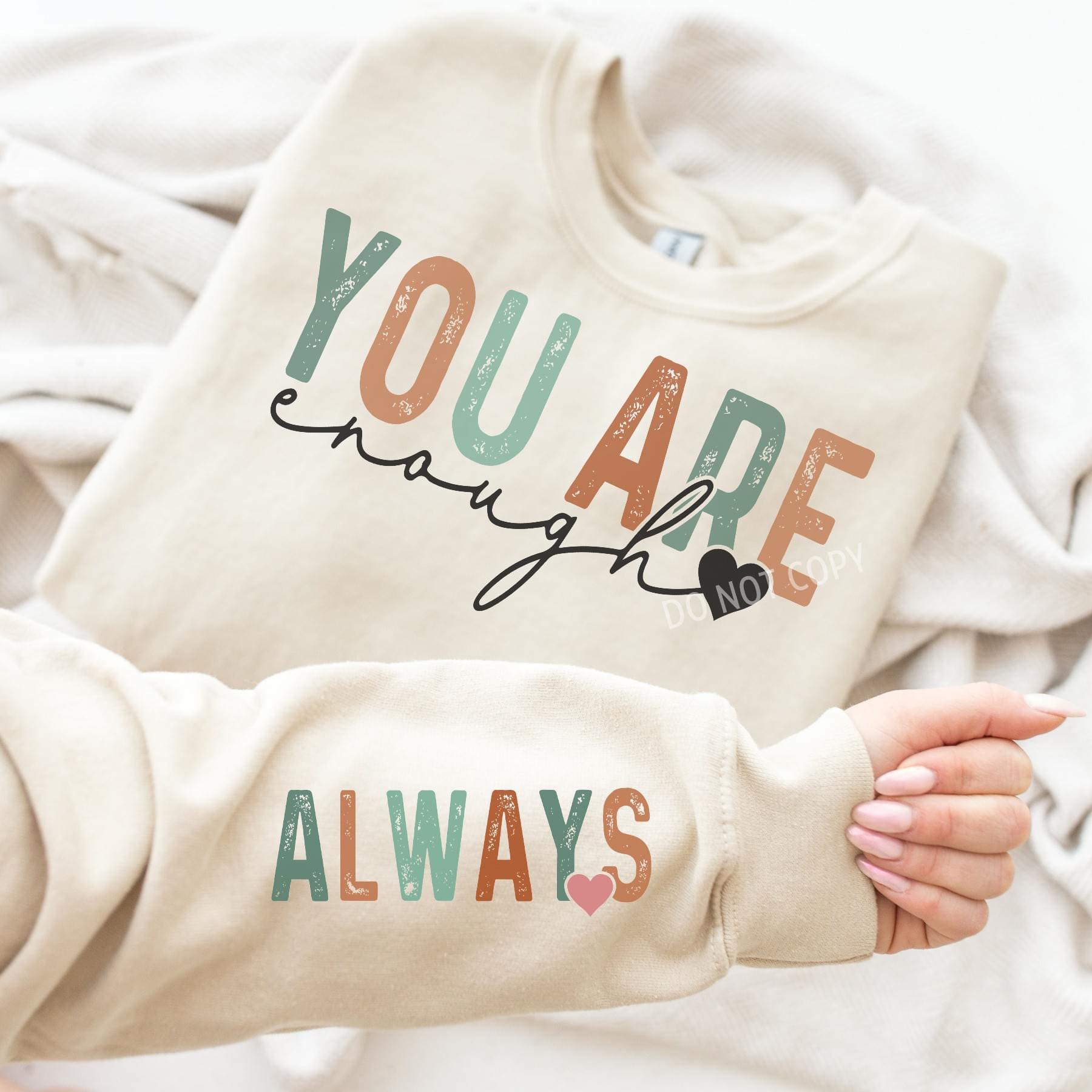 You are Enough  With Sleeve Accent Sweatshirt