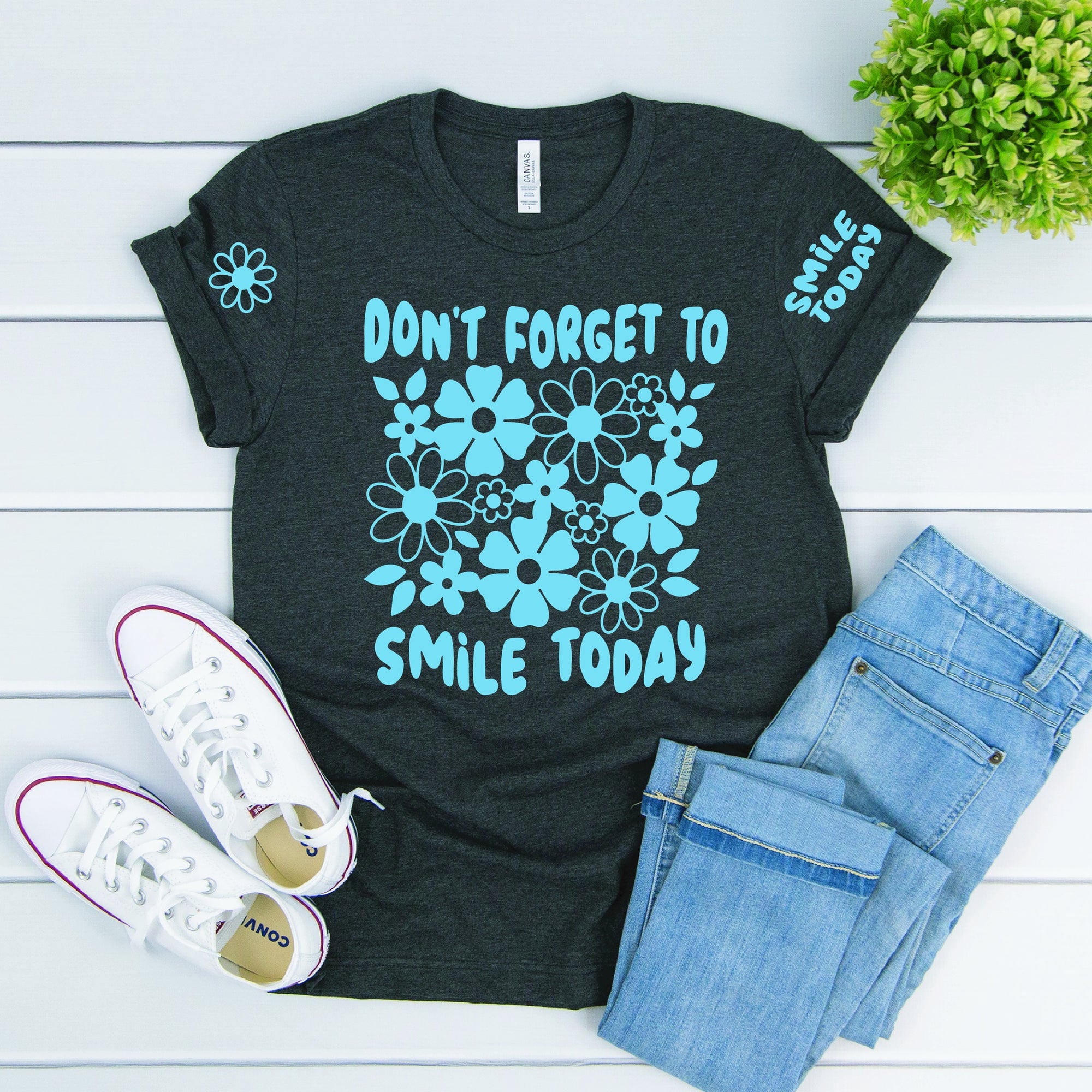 Smile Today With Sleeve Accents Graphic Tee