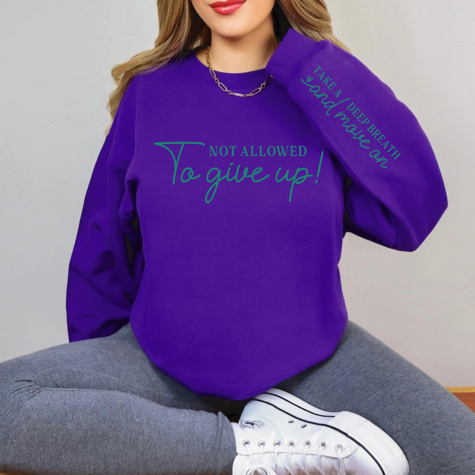 Take A Deep Breath  With  Sleeve Accent Sweatshirt
