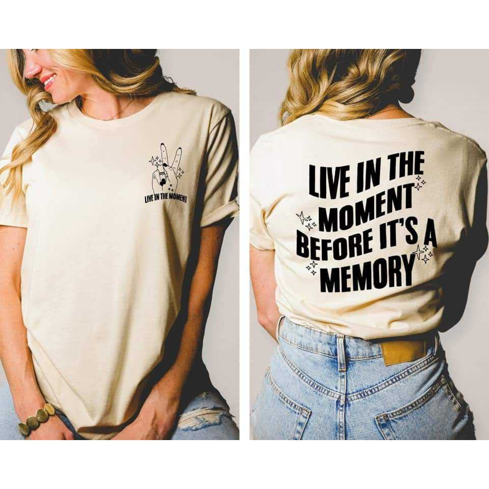 Live In The Moment With Pocket Accent Graphic Tee