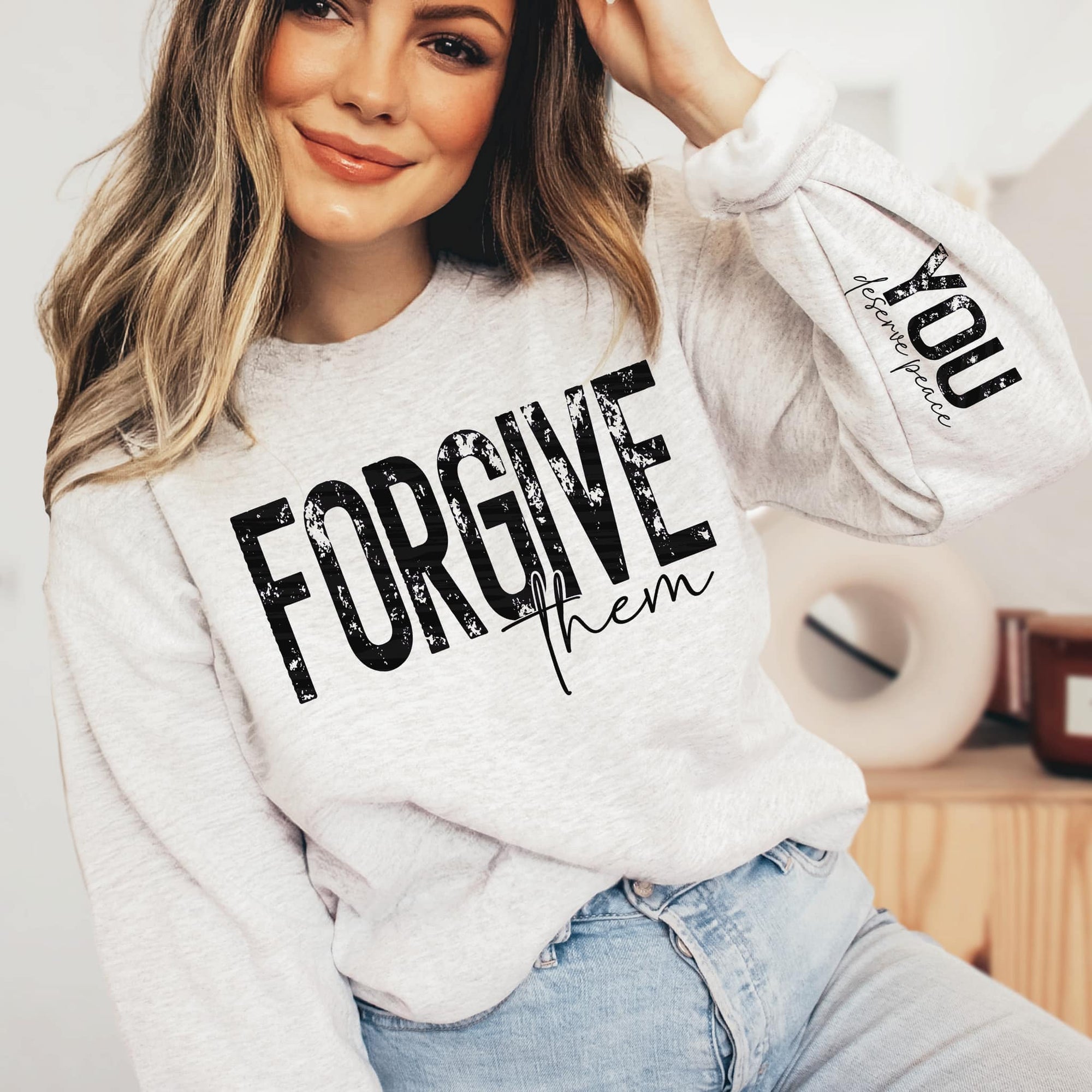 Forgive Them- With  Sleeve Accent Sweatshirt