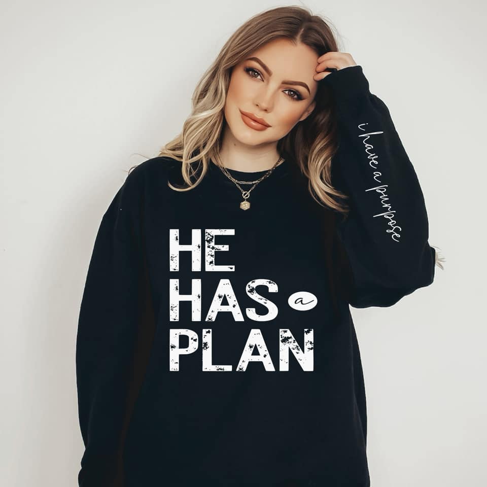He Has A Plan -With Sleeve Accent  Sweatshirt