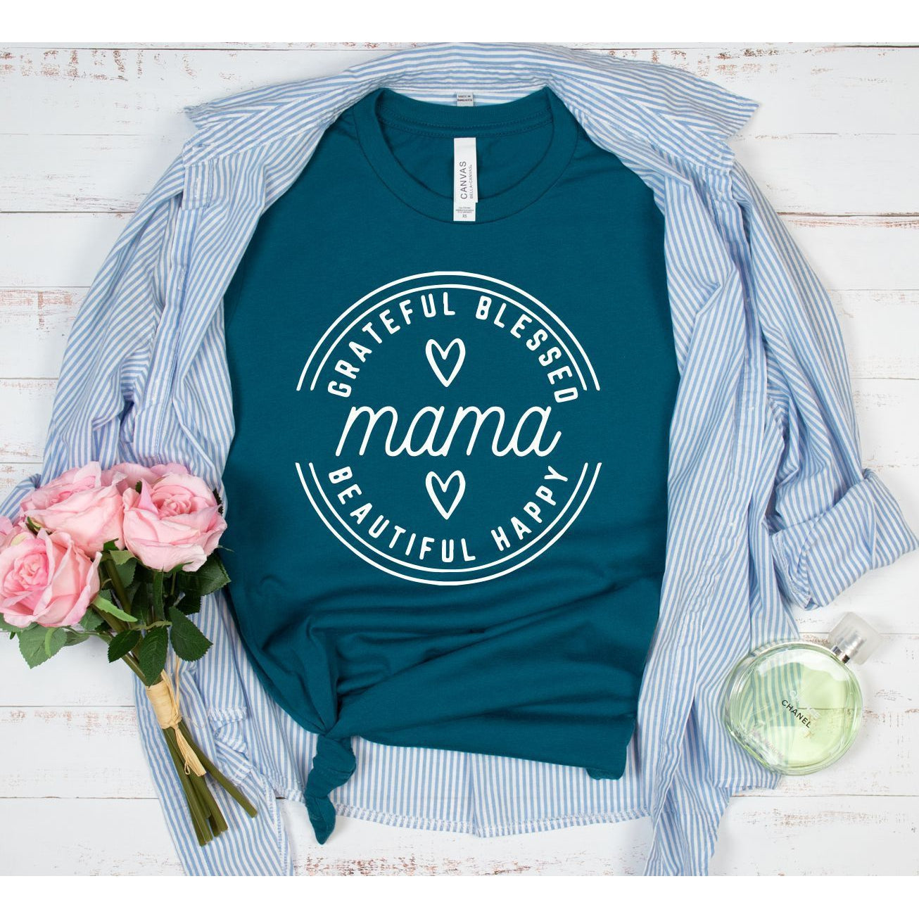 Grateful Blessed Mama graphic tee